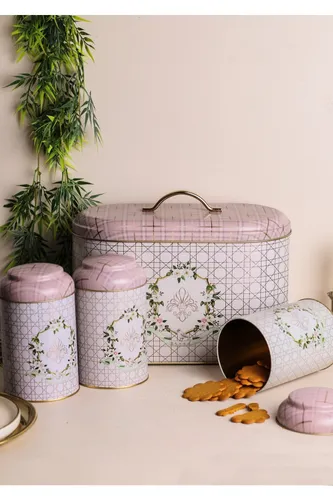Rosy Desenli Oval Ekmek Kutusu ve Saklama Kabı Seti 4 lü