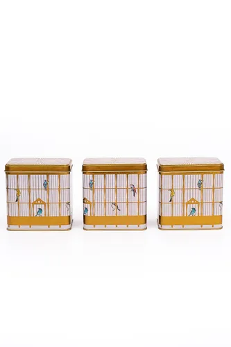Bird Cage Desenli Dikdörtgen Saklama Kabı 3 lü Set, 8 x 12 cm